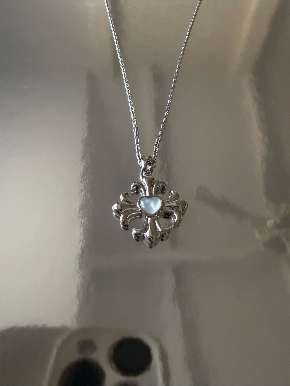 Iris Flower Heart Cross Vintage style Pendant Necklace, Titanium Steel Chain